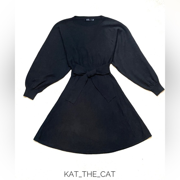 Sunny Lin Black Sweater Dress with Puffed Sleeves - Small - Picture 3 of 12